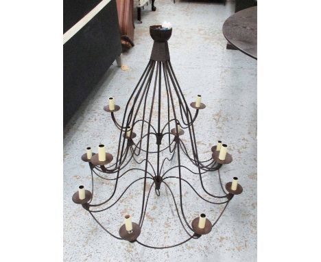 ORANGERY CHANDELIER, twelve branch, in black tubular metal, 90cm H.