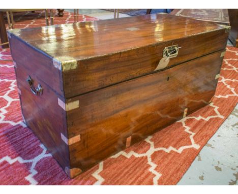 TRUNK, 19th century, camphorwood and brass bound, with rising lid and carrying handles, 95cm W x 45cm D x 43cm H.