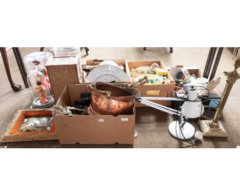 A Collection of Victorian and Later Metalware, including coal bucket, fire tools, crumb scoops, easel-back picture frames, co
