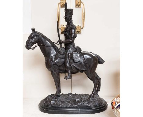 After John Rattenbury Skeaping RA (1901-1980), a reproduction patinated bronze figure of a mounted cavalry officer, on marble