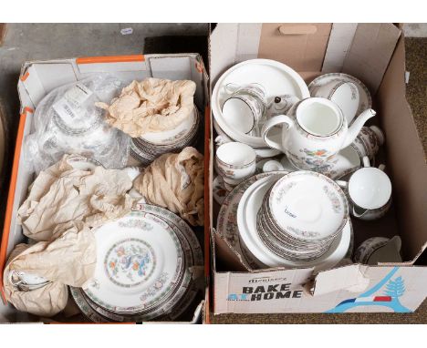 A Wedgewood Porcelain Dinner, Tea and Coffee Service, decorated in the 'Kutani Crane' pattern, (two shelves)A full condition 