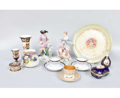 A Tray of British Porcelain, including a Royal Worcester jewelled demitasse cup and saucer, a floral plate by W. H. Austin. a