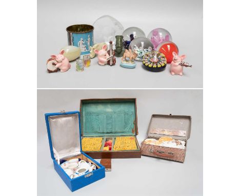 A Mahjong Set in Fitted Leather Case, together with various glass paperweights, including Caithness and Perthshire, polychrom