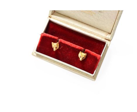 A Pair of 9 Carat Gold Ruby Fox Mask Dress Studs; and A Pair of 9 Carat Gold Enamel Cufflinks, the jockey cap enamelled in to