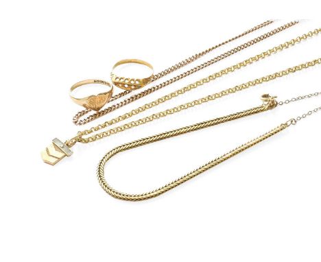 A Small Quantity of Jewellery, including an 18 carat gold diamond ring, finger size O (a.f.); a 9 carat gold signet ring, fin
