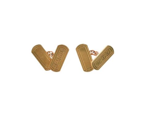 A Pair of 9 Carat Gold Cufflinks, with chain links, engraved with initials RDHGross weight 9.0 grams.