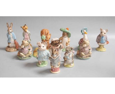 Beswick Beatrix Potter Figures, all with the Royal Albert Backstamp including - 'Jeremy Fisher x 2; 'Jemima Puddleduck; 'Squi