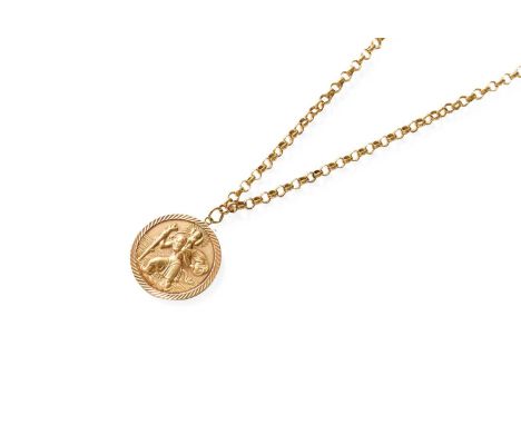 A 9 Carat Gold St Christopher Pendant on Chain, pendant length 3.1cm, chain length 56.7cmThe St Christopher measures 2.5cm di