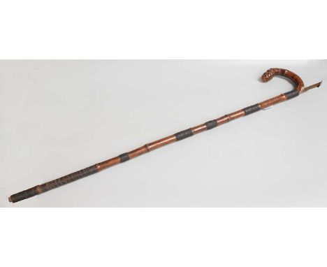 A Late Victorian Bamboo Horse Measuring StickBadly split and bound to keep together. Brass arm mishappen and with level bubbl