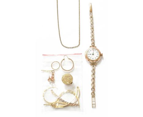 A Small Quantity of Jewellery/Findings, including a 9 carat gold charm/pendant; two single earrings; chain sections; a gilt m