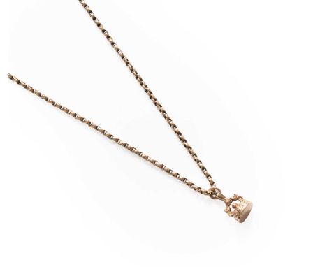 A 9 Carat Gold Seal on a Chain, seal length 3.0cm, chain length 48.7cmSeal - 2.3 grams. Chain - replacement gilt clasp, in ou