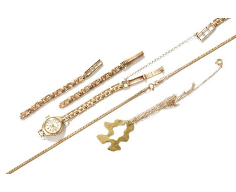 A Small Quantity of Jewellery, including a 9 carat gold chain; two single earrings; a 9 carat gold watch bracelet; a pendant 