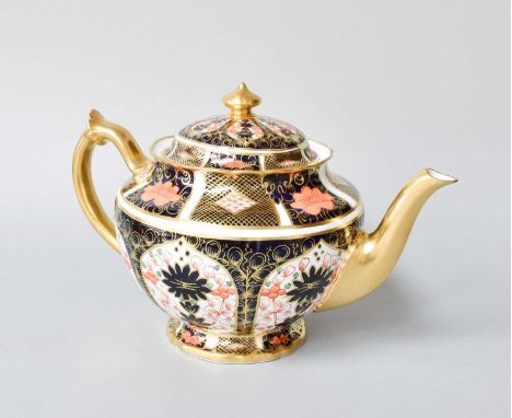 A Royal Crown Derby Porcelain Teapot and Cover, decorated in Imari pattern 1128, printed puce mark, 17cm high