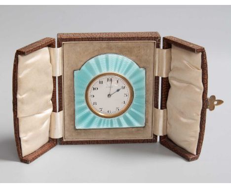 An Eight Day Enamel and Silver Strut Travelling Timepiece, in fitted Case, case back with maker's mark W &amp; H (Walker &amp