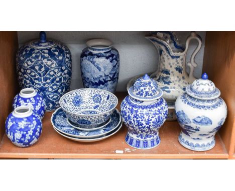 A Quantity of Modern Chinese and Japanese Decorative Porcelain, painted in underglaze blue, including ginger jars, cylindrica