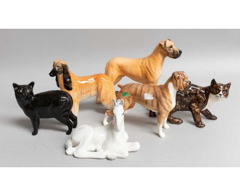 A Collection of Beswick, Royal Doulton and Lomonosov Animals, together with a Shebeg model of a black cat, Royal Doulton bunn