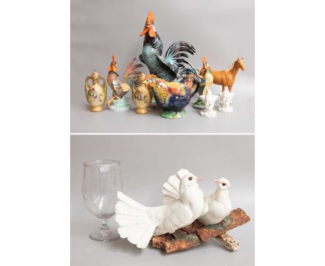A Quantity of Various Decorative Ceramics and Glass, to include a pair of continental blush ivory vases, a pair of Royal Worc