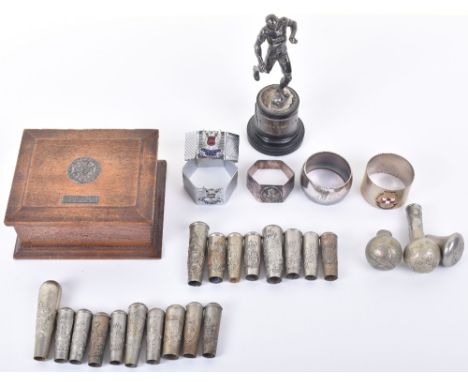 A Royal Artillery football trophy with silver plaque awarded to Sgt A.T. Bowles on turned base, with some military swagger st