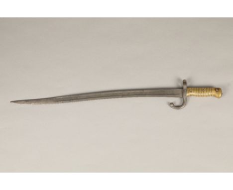 Two french bayonets, one with scabbard and one without, with brass grips.&nbsp; Each blade 57cm&nbsp;