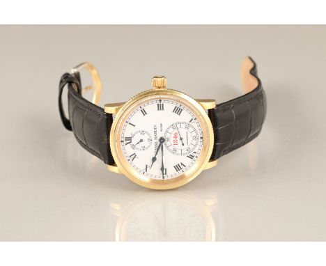 Ulysse Nardin gents 18ct gold marine chronometer 150th anniversary wrist watch, white dial with Roman numerals with two subsi