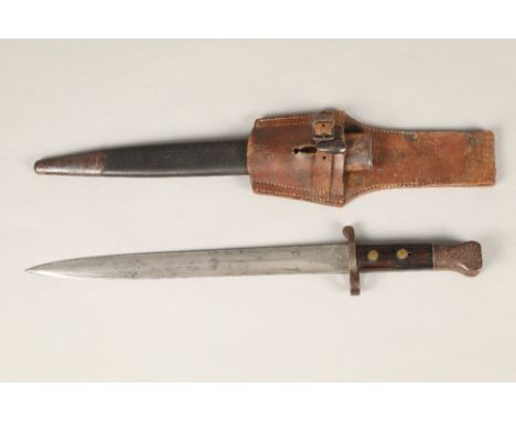 British 1888 pattern bayonet, scabbard and frog. A Victorian Lee Metford 1888 pattern bayonet with a double sided 30cm blade 