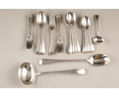 Victorian silver cutlery consisting of; soup ladle, serving spoon, six dinner forks, four spoons, six dessert spoons, six for