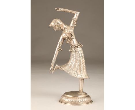 Indian silver figure of a dancing girl, (marked silver to base) circ 1920's. 26cm highThe figure is in excellent condition, l