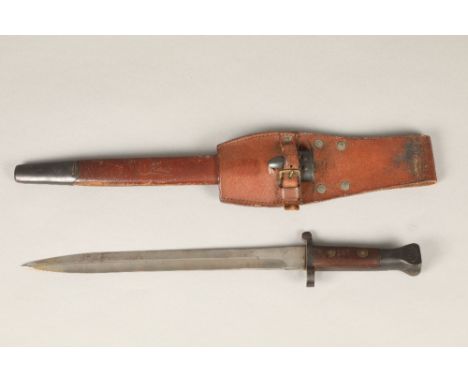 British 1888 pattern bayonet, scabbard and frog, a Victorian Lee Metford 1888 pattern bayonet, with a double sided 30cm blade