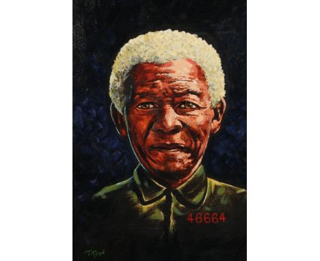 Graham McKean ARR Framed oil on board, signed 'Portrait of Nelson Mandela' 53cm x 38cm The oil on board is in excellent condi