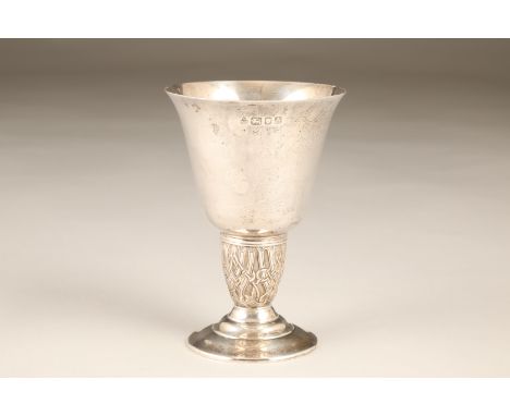 Mappin and Webb silver goblet, celtic bordered stem and stepped circular foot, assay marked London 1963. Total weight 214g