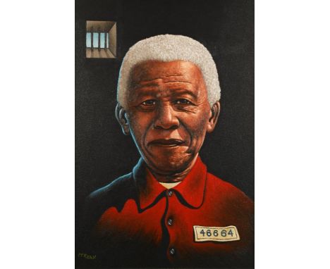 Graham McKean ARR Framed oil on board, signed 'Portrait of Nelson Mandela' 69cm x 51cm The oil on board is in excellent condi