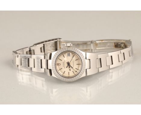 Ladies stainless steel Tudor wrist watch, Princess quartz, oyster date, mother of pearl dial, stainless steel bracelet strap.