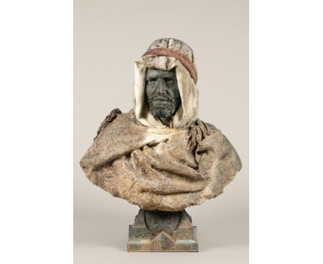 Pietro Calvi (Italian 1833-1885) Bronze and white marble sculpture, signed Calvi Milano Bust of a Moor 73cm high (Heavily wea