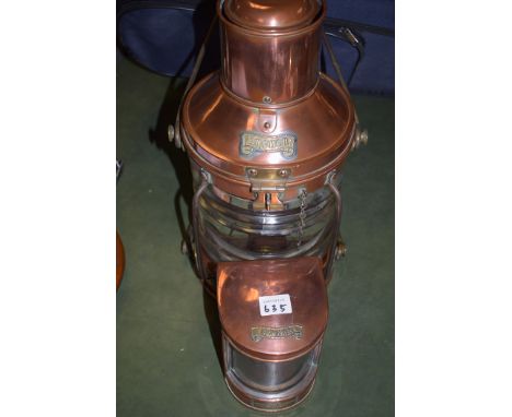 A ship's copper anchor light; together with a ship's copper stern light (electric), by Simpson Lawrence, Glasgow.  (2)
