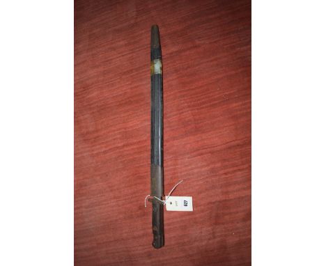 A First World War English bayonet, with leather and steel scabbard.