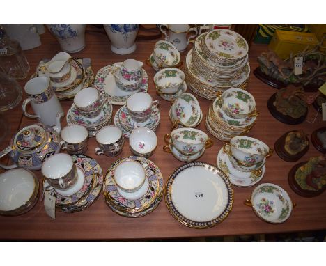A Regency pattern part dinner service with floral and gilt decoration; a Fenton part tea service; a Crown Staffordshire part 