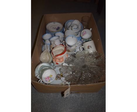 A Tuscan china Art Deco style part tea service; a North East pressed glass tazza; together with other china, in a box.