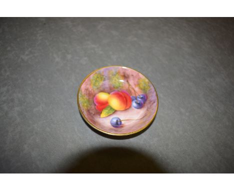 A Royal Worcester pin dish, hand-painted by L. Maybury, with peaches and cherries.