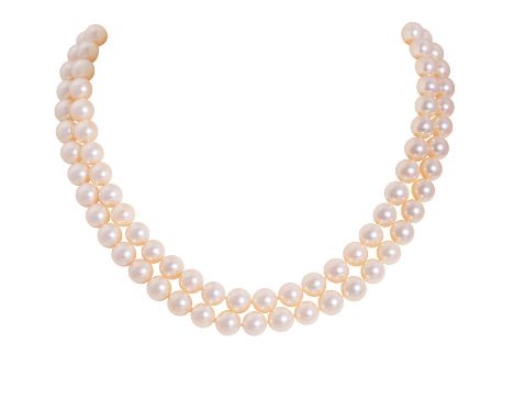 Perlencollier zweireihig mit Brillantschließe, zus. ca. 0,25 ct, gute Farbe und Reinheit, GG 18K, Akoya Zuchtperlen 7,5-7,7 m