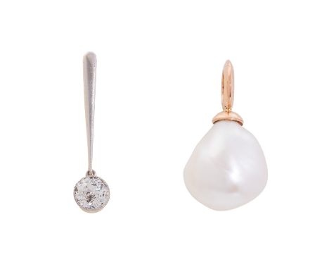 Schmuckkonvolut 2-teilig, bestehend aus 1 Anhänger mit Altschliffdiamant von ca. 0,70 ct, WEISS (H)/P2, GG 14K, schauseitig P