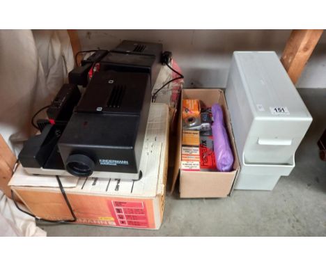 2 vintage slide projectors, case of slides cartridges and box of new old stock unused slides COLLECT ONLY