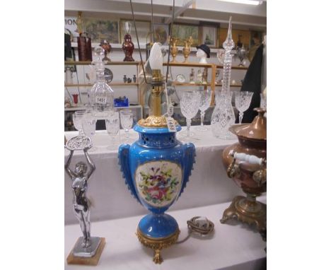 A hand painted ceramic table lamp base, COLLECT ONLY. No visible damage, no makers marks, Height to top of bulb holder 52cm.