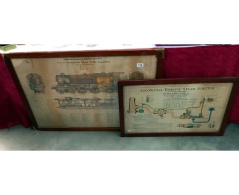 A vintage framed London, Midland and Scottish railway 4-6-0- locomotive cutaway poster and another of a loco exhaust steam in
