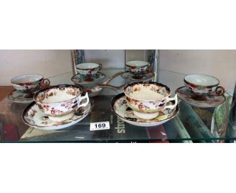 Vintage 'Kepple' Bristol Chinese pottery cups and saucers and 4 Japanese cups and saucers and 2 famille rose spoons