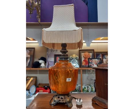 A large retro table lamp with orange glass centre Height including shade 86cm COLLECT ONLY