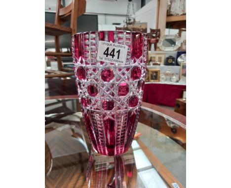 A Ruby and clear cut glass vase