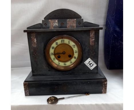 An Edwardian black slate mantle clock COLLECT ONLY 