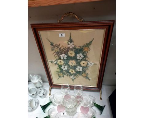 An arts &amp; craft fire screen with dried flowers COLLECT ONLY