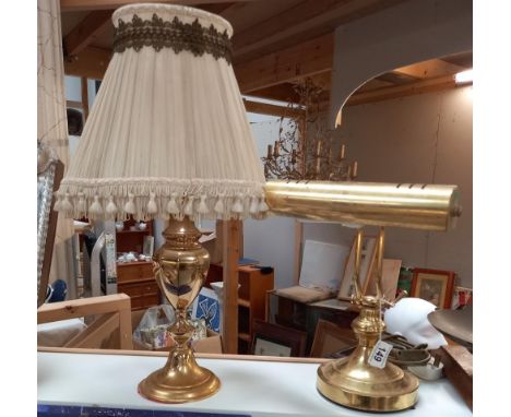 A brass table lamp and brass desk bankers lamp