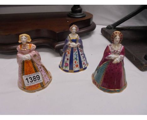 Three Royal Worcester candlesnuffers being Jane Seymour, Anne of Cleaves and Catherine of Aragon.&nbsp;The items are all in g
